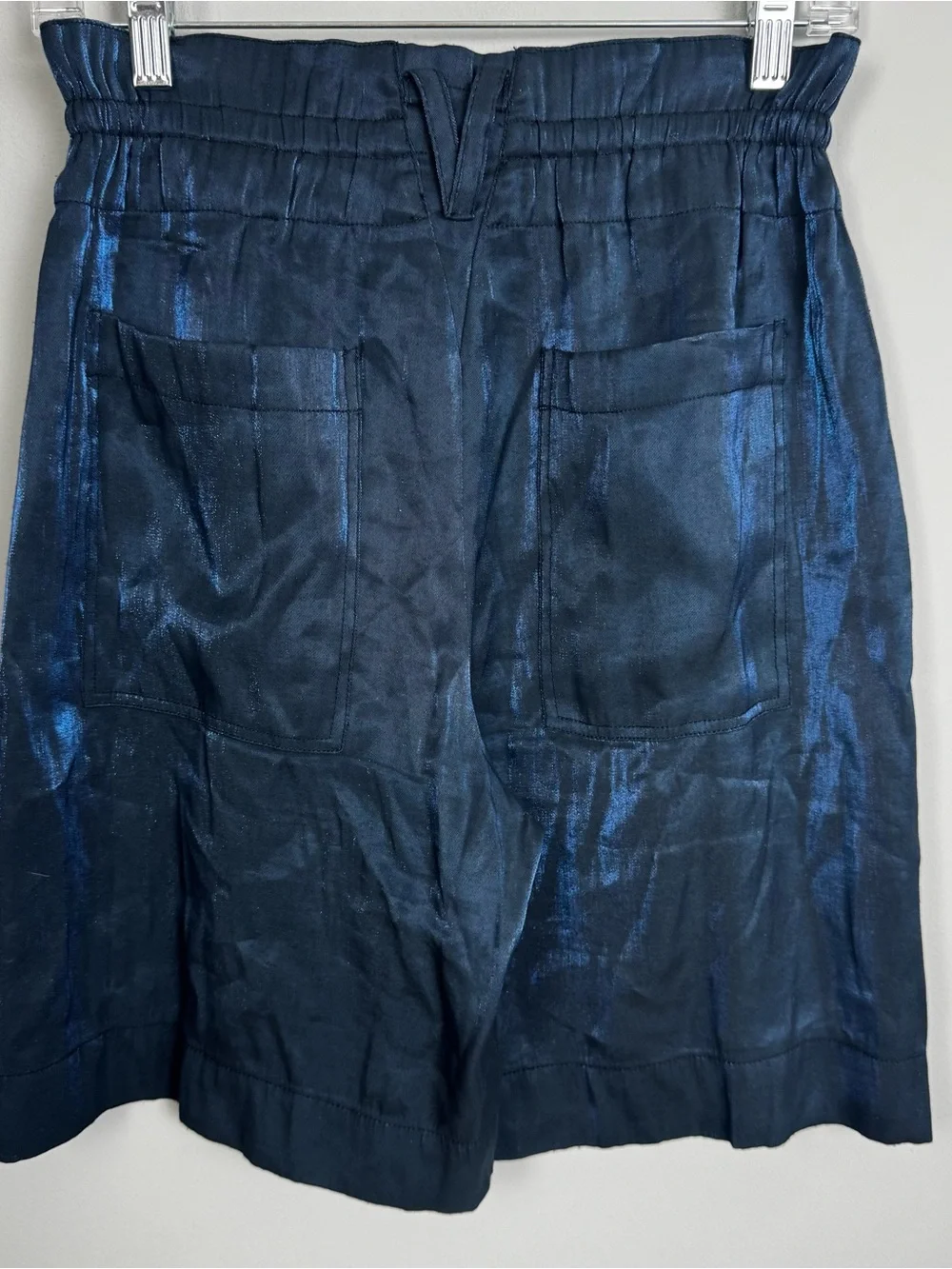 CURRENT AIR | Metallic Navy Blue High-Waist Paperbag Shorts Women’s Size Small